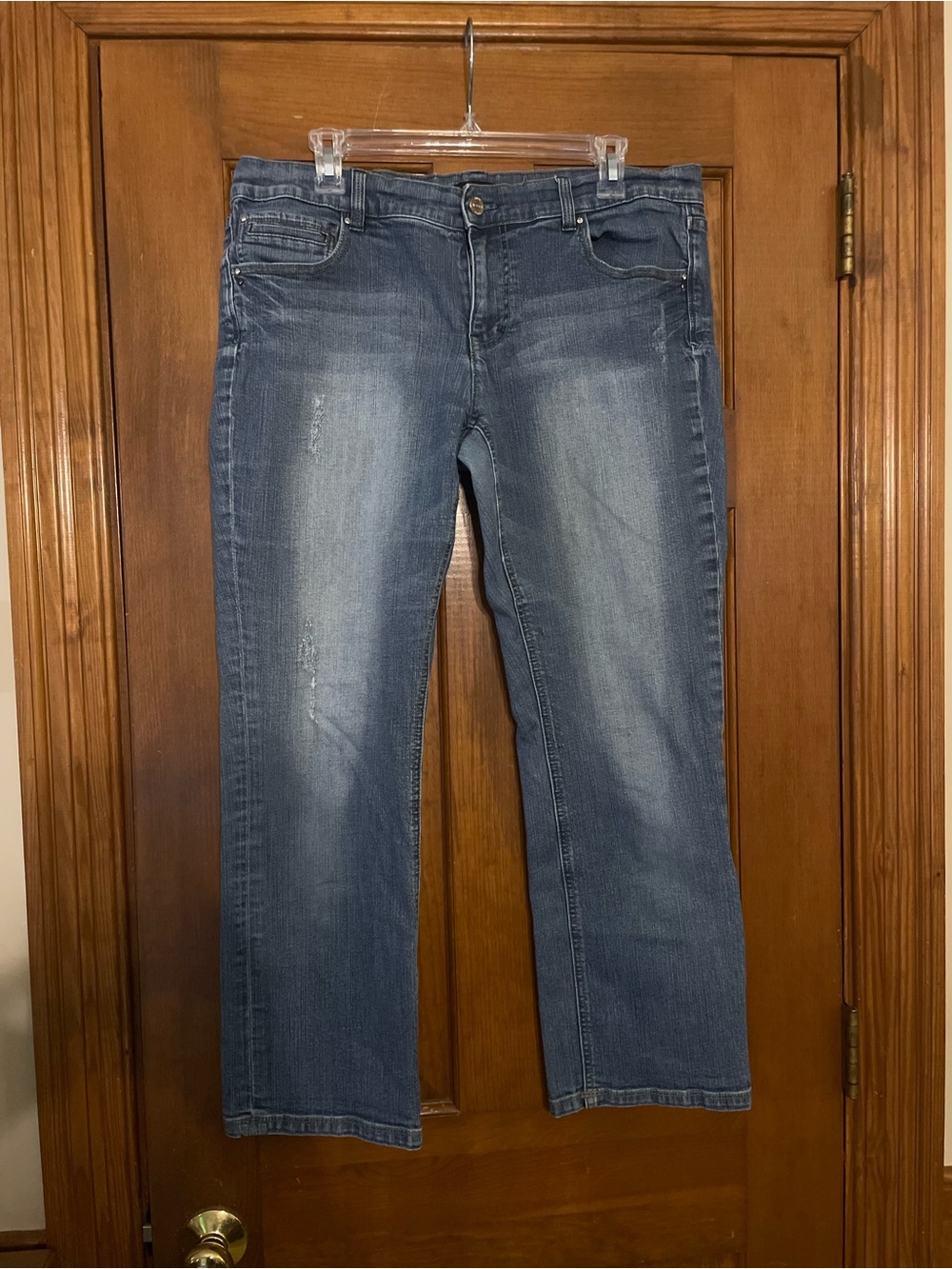 White House Black Market Noir Blue Denim Jeans, Embroidered Pockets, Size 14